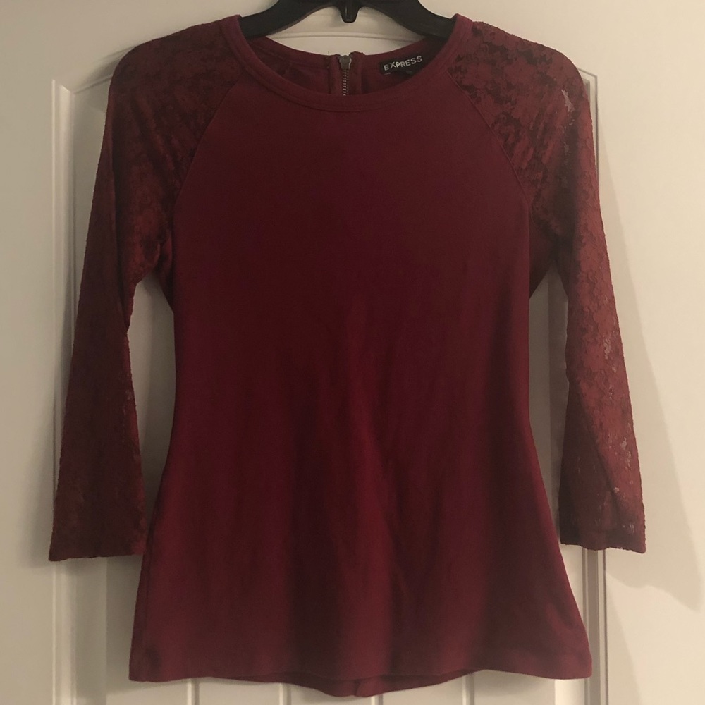Red Top with Lace Sleeves